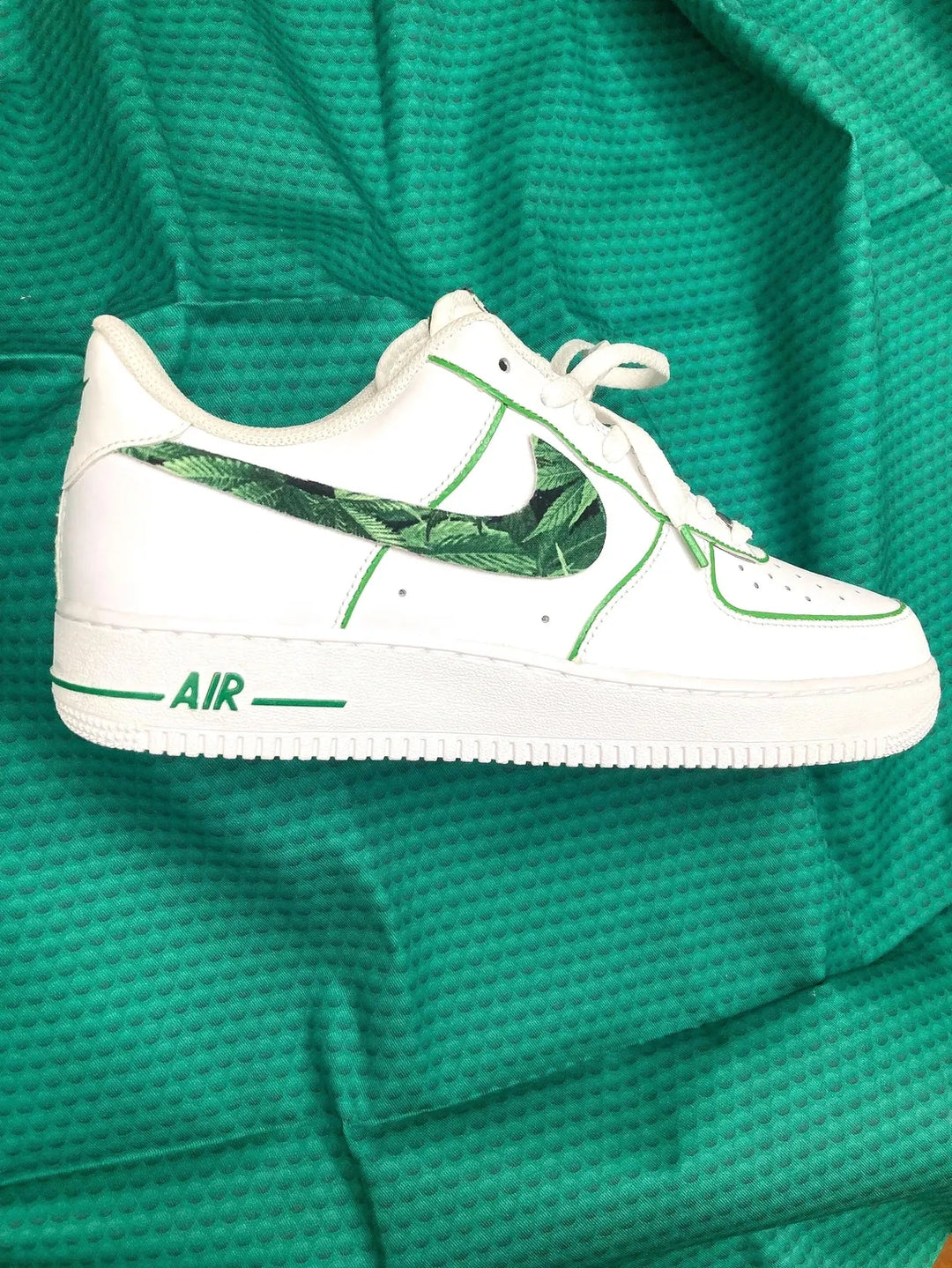 Custom Air Force 1 White Leaf Pattern Swoosh