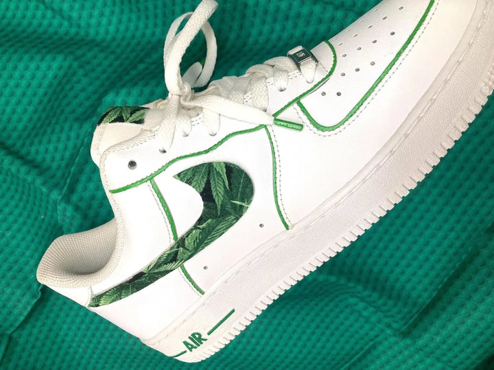 Custom Air Force 1 White Leaf Pattern Swoosh