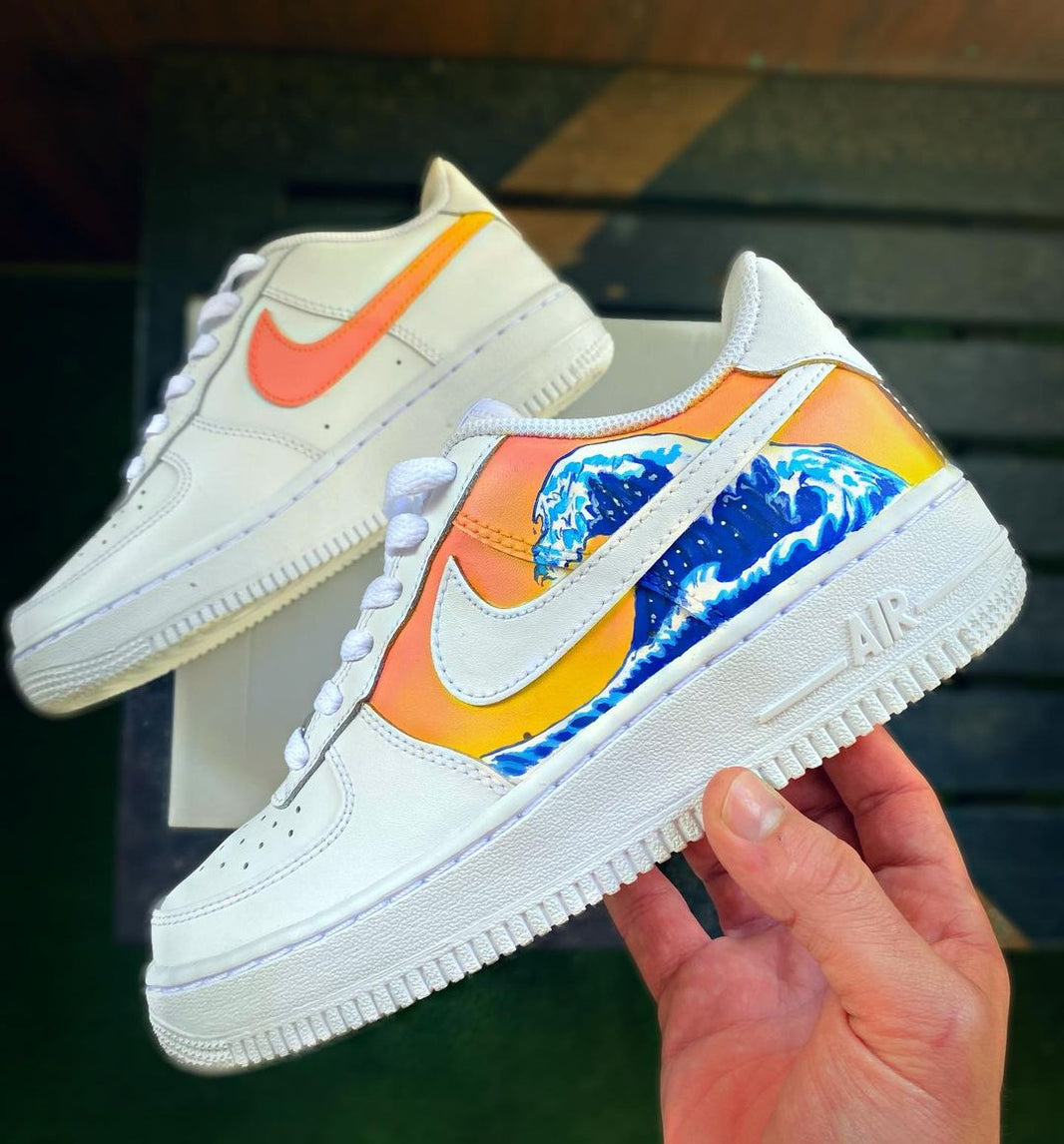Custom Air Force 1 White Orange With Wave Pattern