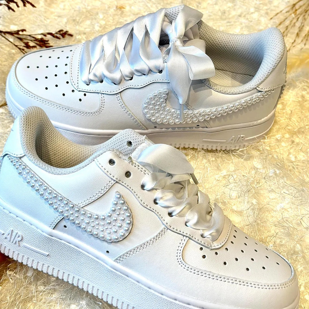 Custom Air Force 1 White Pearl Embellished With Satin Laces