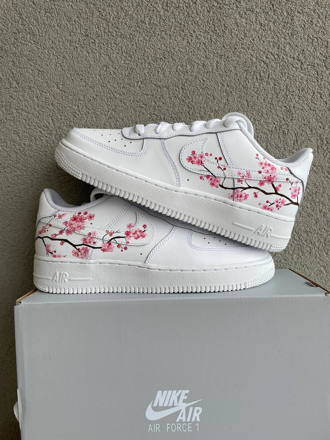 Custom Air Force 1 White Pink Cherry Blossom Design