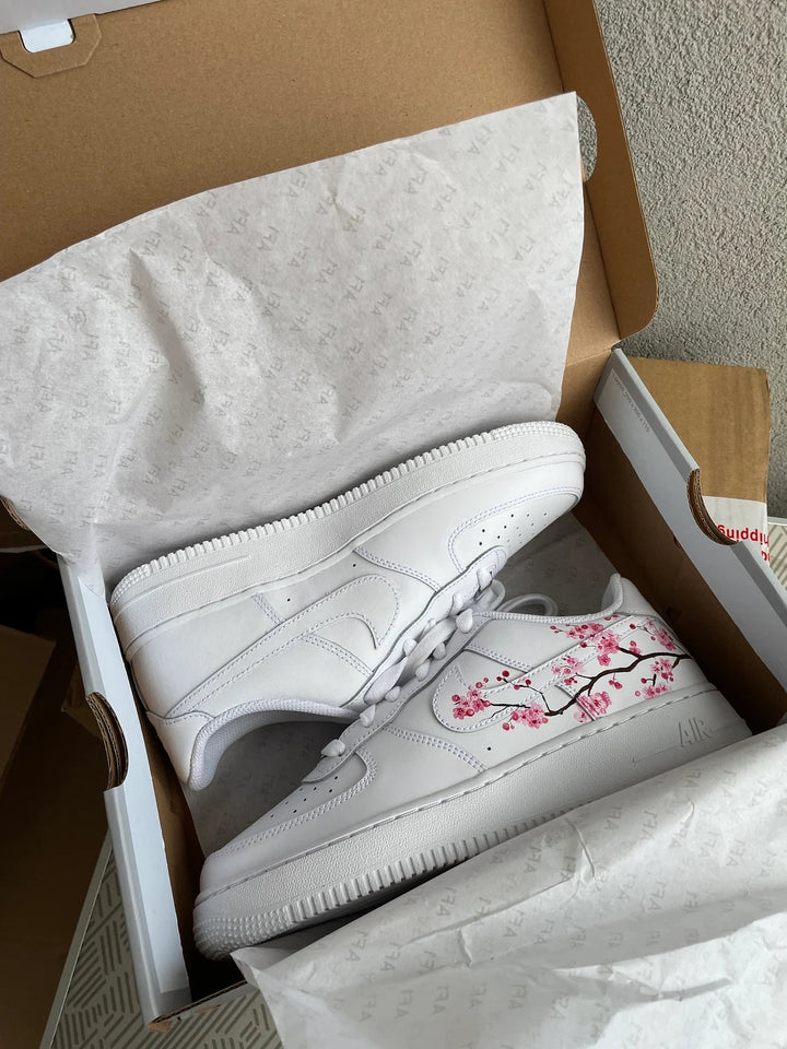 Custom Air Force 1 White Pink Cherry Blossom Design