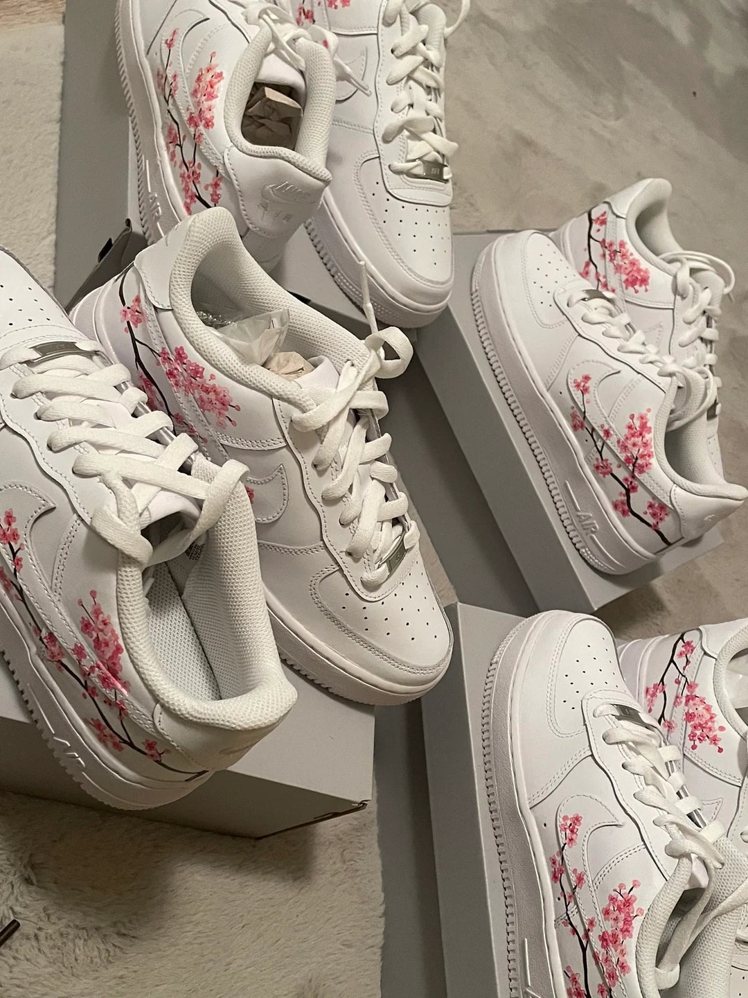 Custom Air Force 1 White Pink Cherry Blossom Design