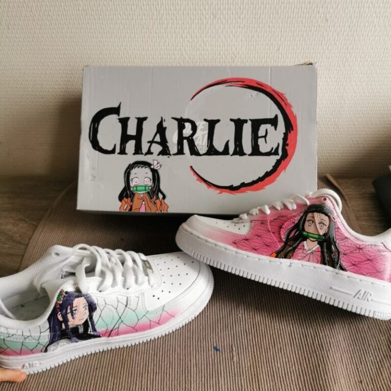 Custom Air Force 1 White Pink Demon Slayer Design