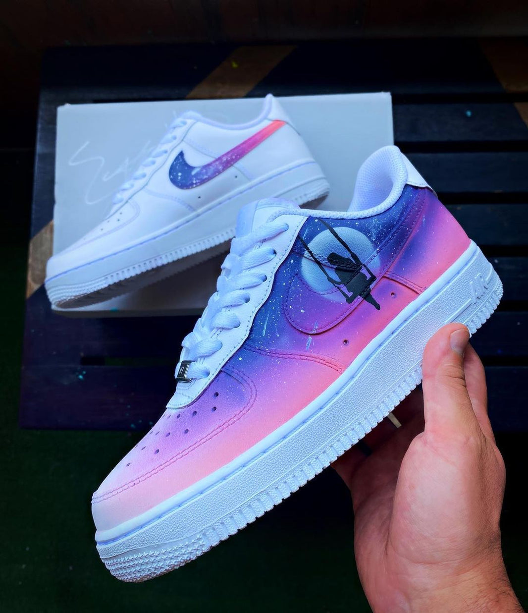 Custom Air Force 1 White Pink Purple Galaxy Pattern