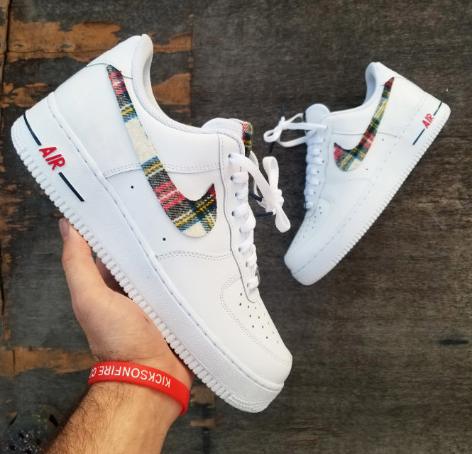 Custom Air Force 1 White Plaid Pattern