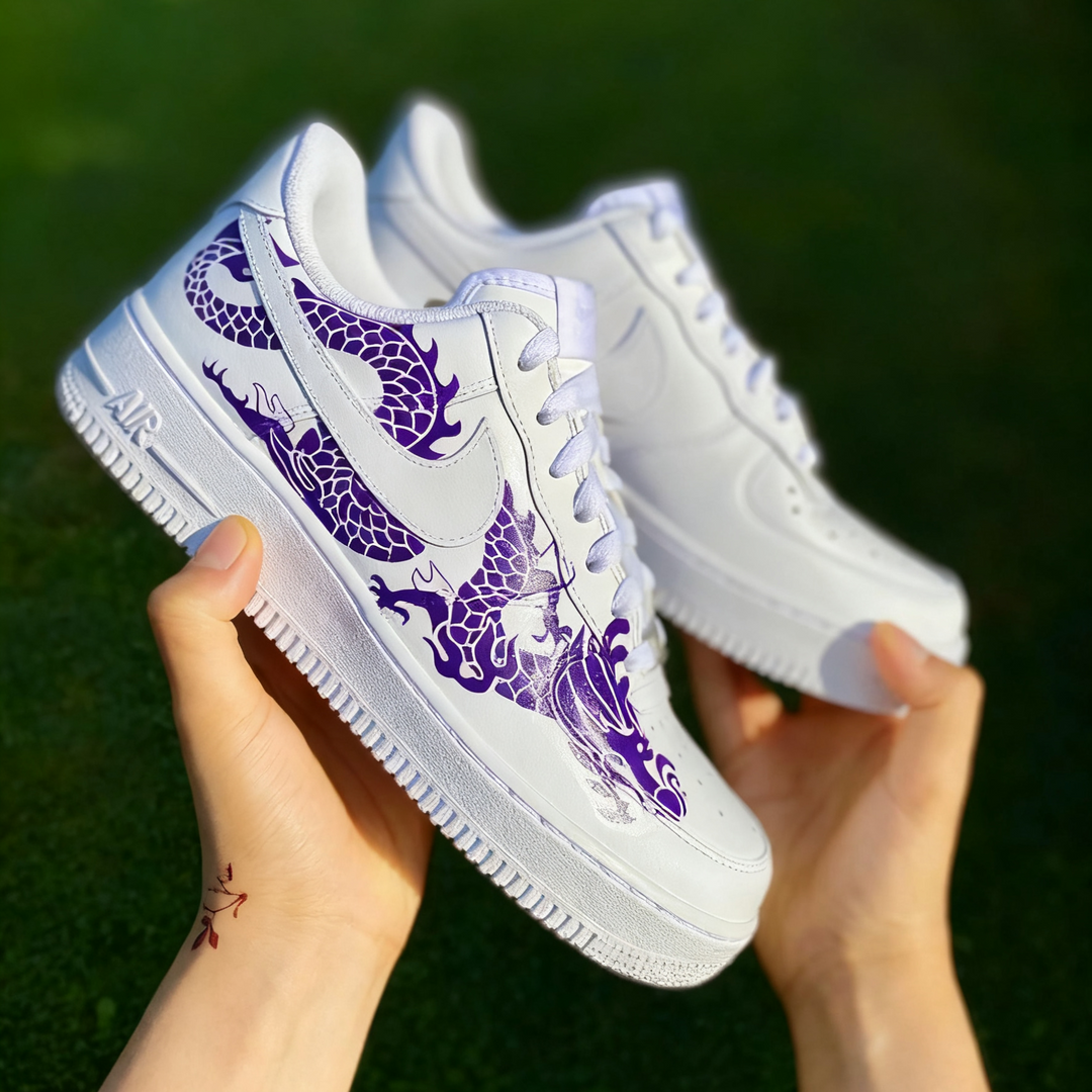 Custom Air Force 1 White Purple Dragon