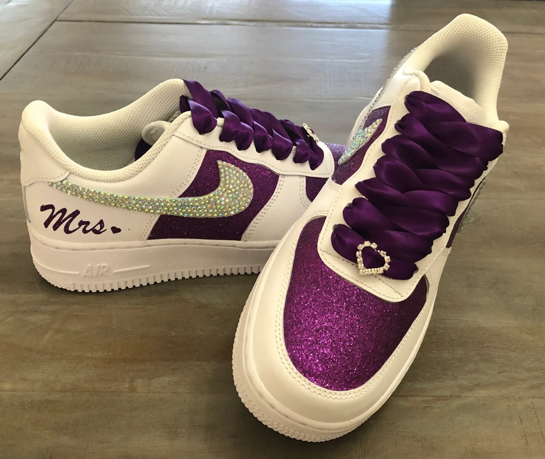 Custom Air Force 1 White Purple Glitter White Rhinestones