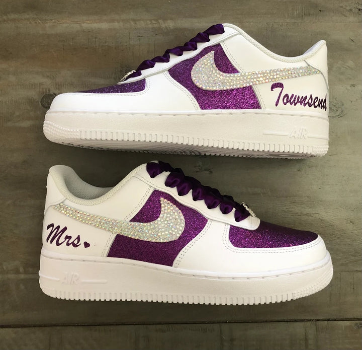 Custom Air Force 1 White Purple Glitter White Rhinestones