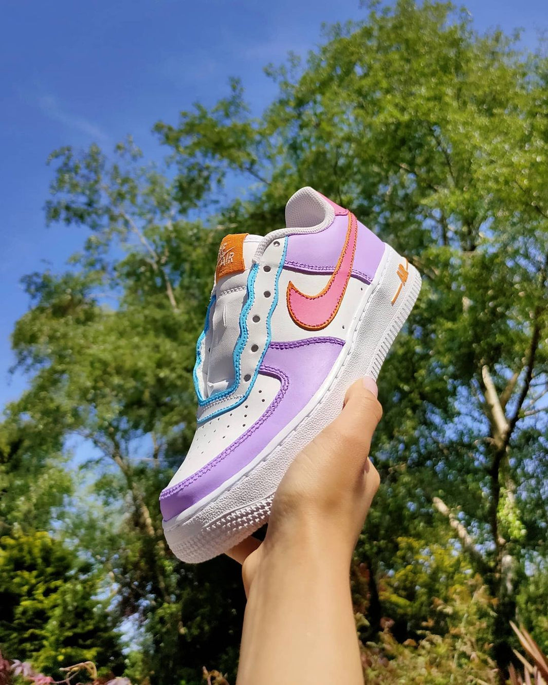 Custom Air Force 1 White Purple Pink With Orange Accents
