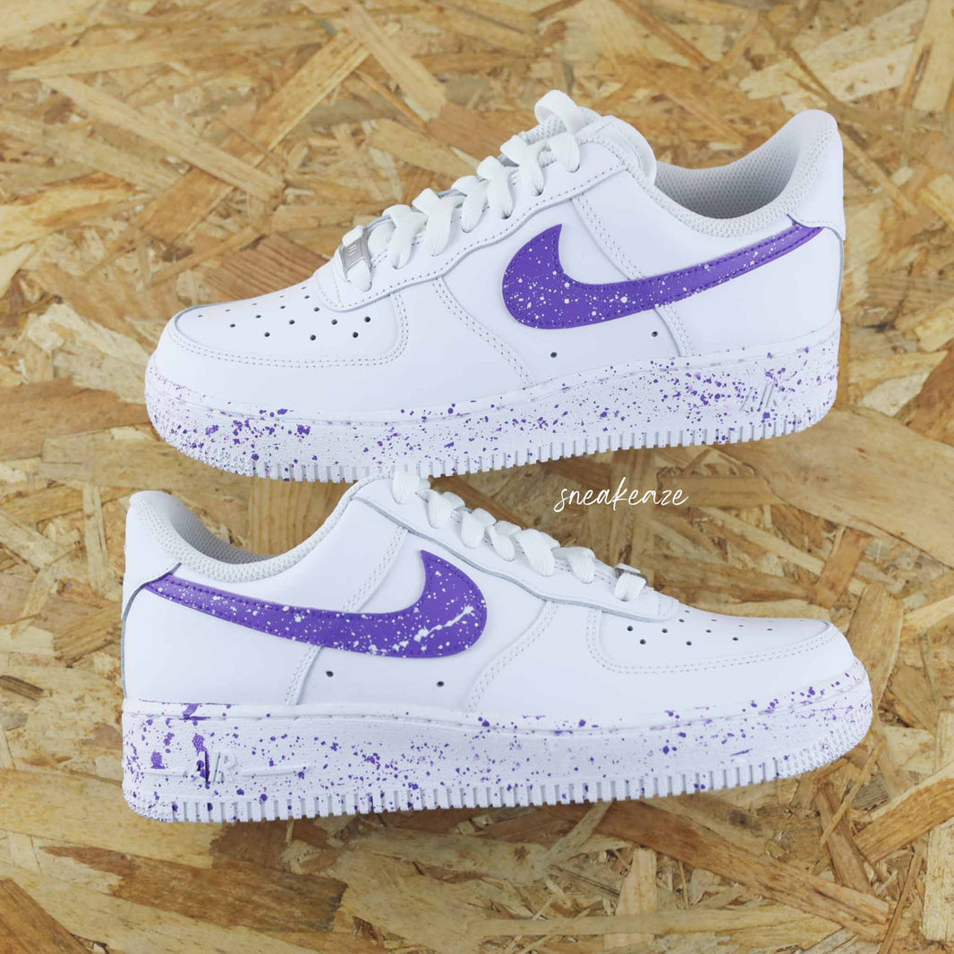 Custom Air Force 1 White Purple Splatter Design