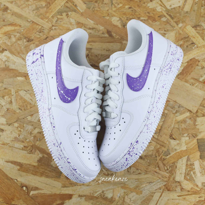 Custom Air Force 1 White Purple Splatter Design