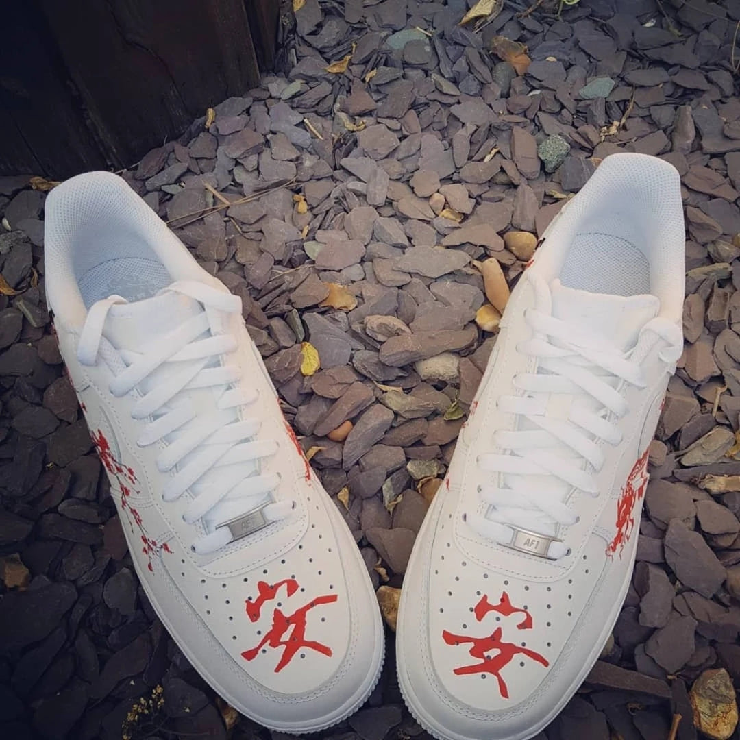 Custom Air Force 1 White Red Dragon And Plum Blossom Design