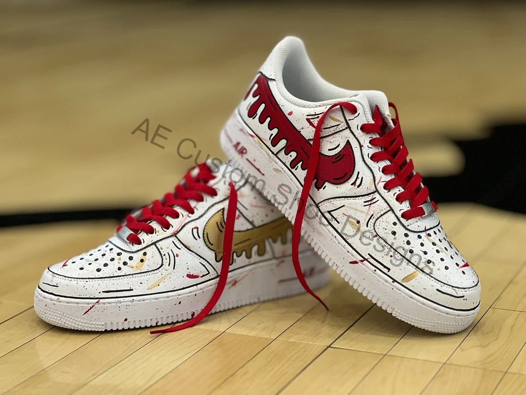 Custom Air Force 1 White Red Dripping