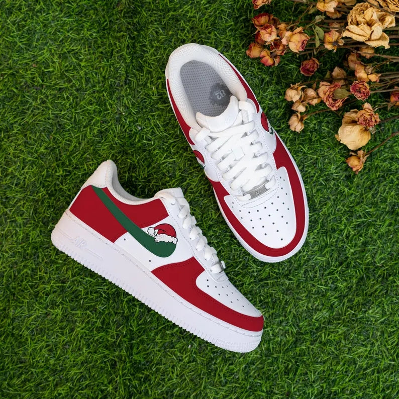 Custom Air Force 1 White Red Green Santa Hat