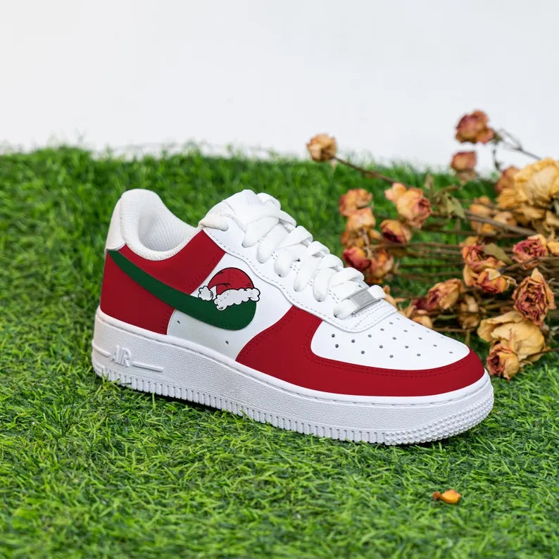 Custom Air Force 1 White Red Green Santa Hat