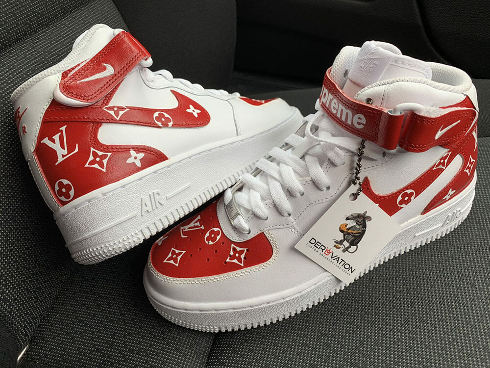 Custom Air Force 1 White Red LV Pattern