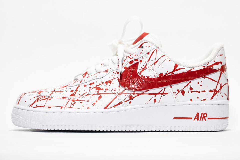 Custom Air Force 1 White Red Splatter Pattern