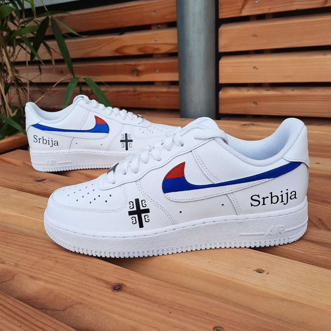 Custom Air Force 1 White Serbia Flag Cross Design