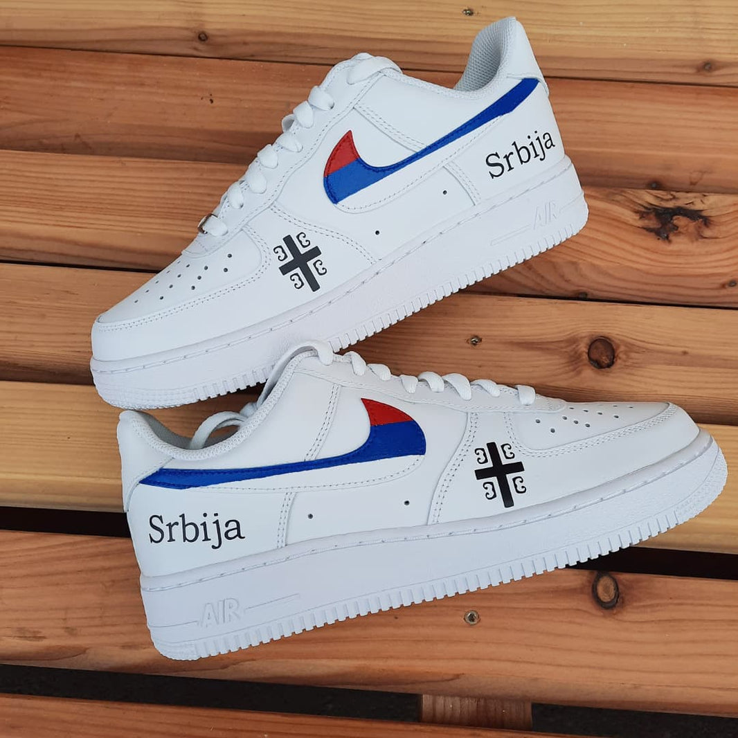 Custom Air Force 1 White Serbia Flag Cross Design
