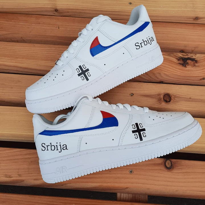 Custom Air Force 1 White Serbia Flag Cross Design