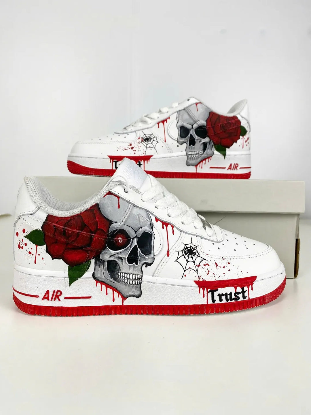 Custom Air Force 1 White Skull And Rose Pattern