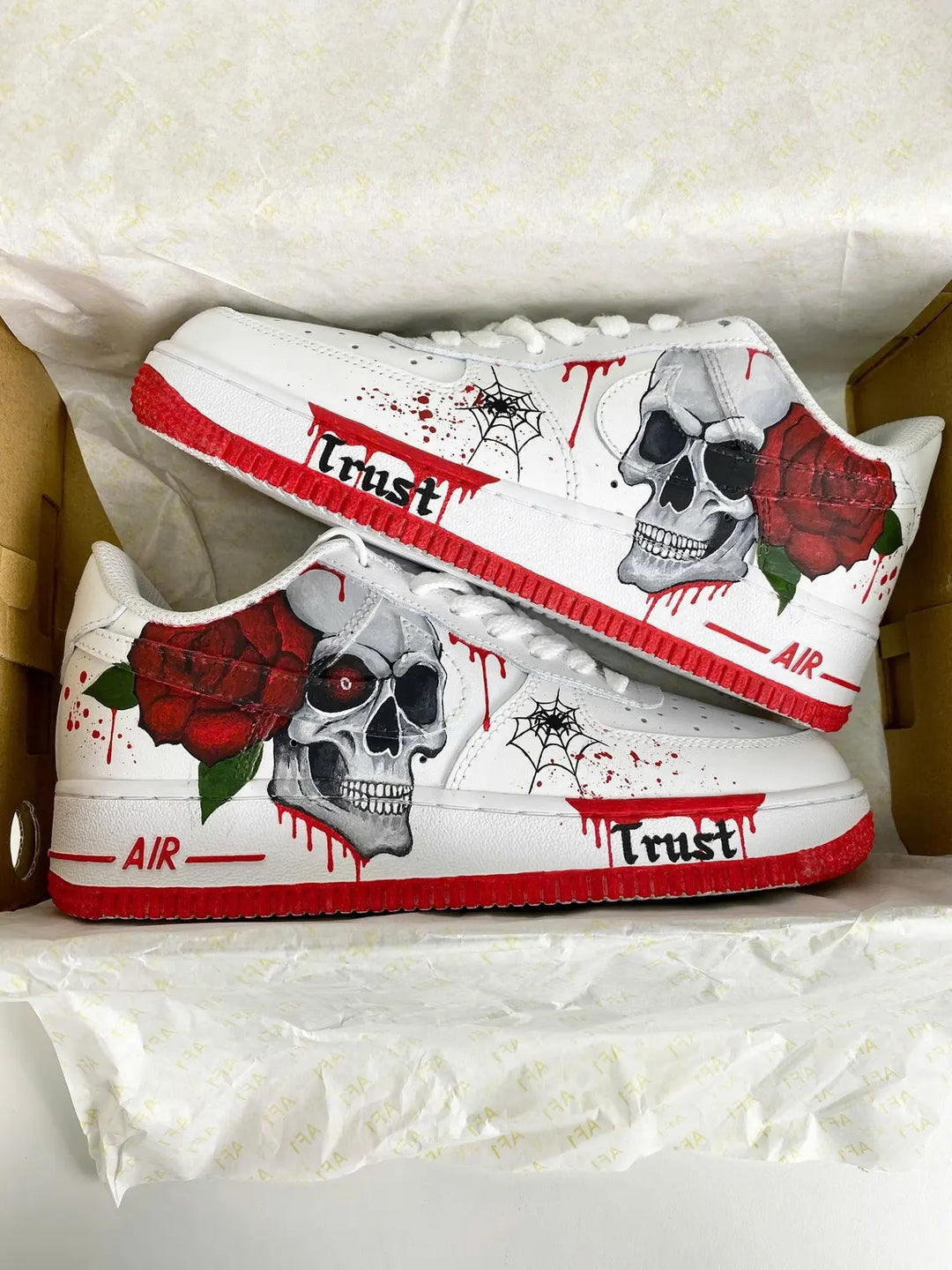 Custom Air Force 1 White Skull And Rose Pattern