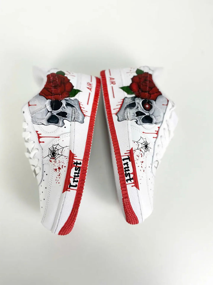 Custom Air Force 1 White Skull And Rose Pattern