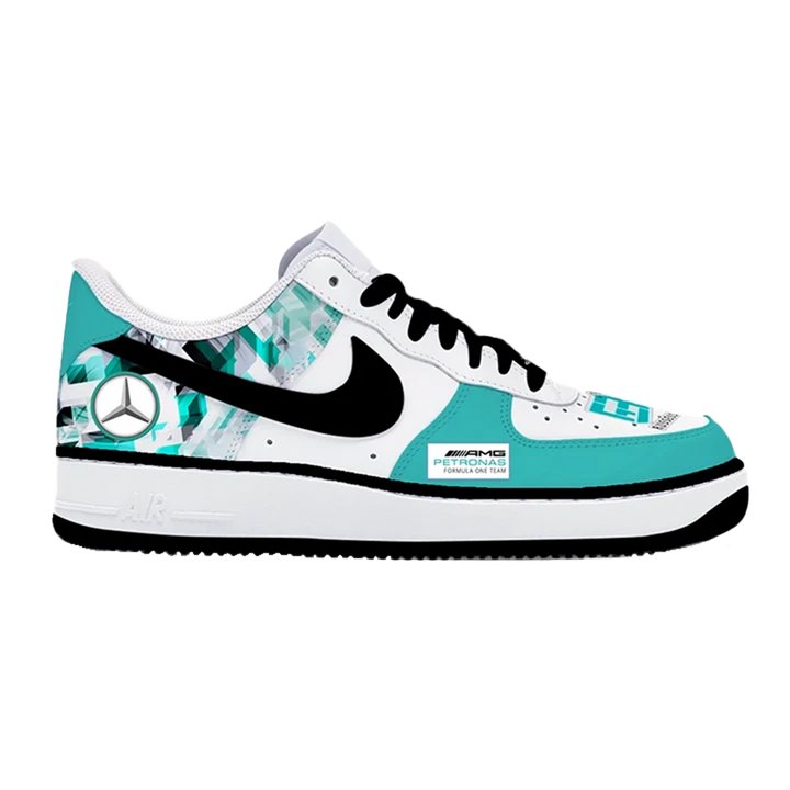 Custom Air Force 1 White Teal With Mercedes Pattern