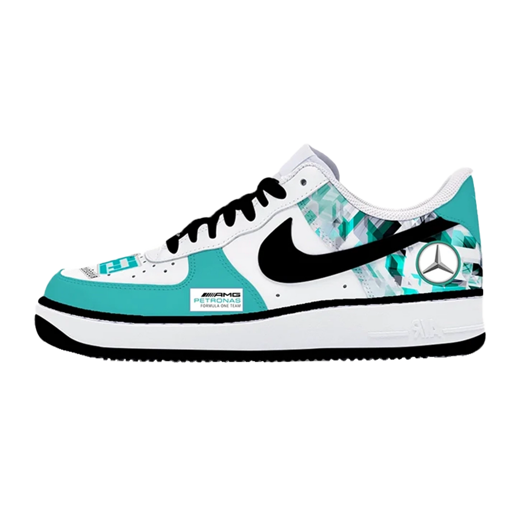 Custom Air Force 1 White Teal With Mercedes Pattern