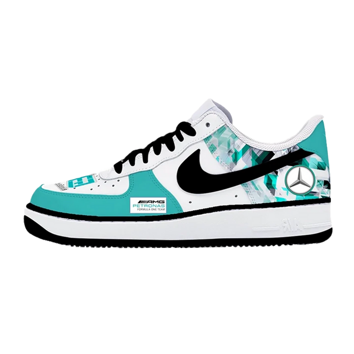 Custom Air Force 1 White Teal With Mercedes Pattern