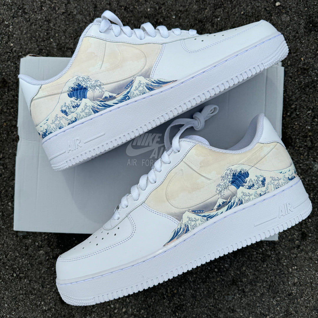 Custom Air Force 1 White The Great Wave Off Kanagawa Design