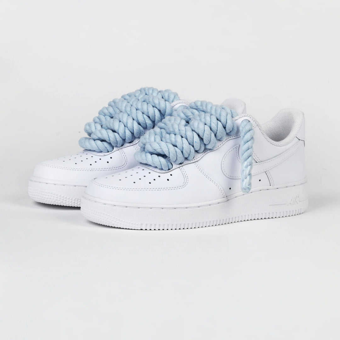 Custom Air Force 1 White With Baby Blue Rope Laces