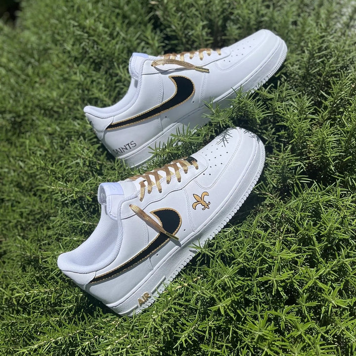Custom Air Force 1 White With Black And Gold Accents