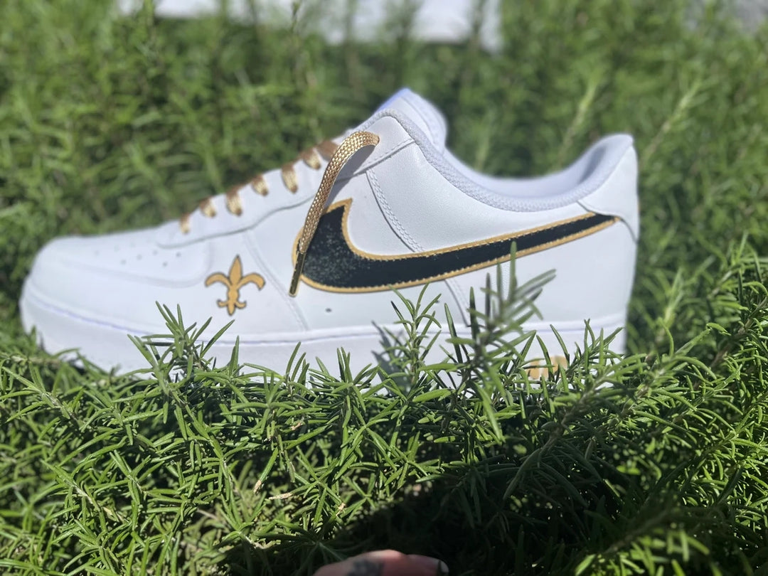 Custom Air Force 1 White With Black And Gold Accents