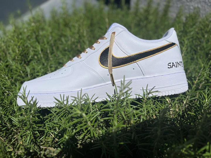 Custom Air Force 1 White With Black And Gold Accents