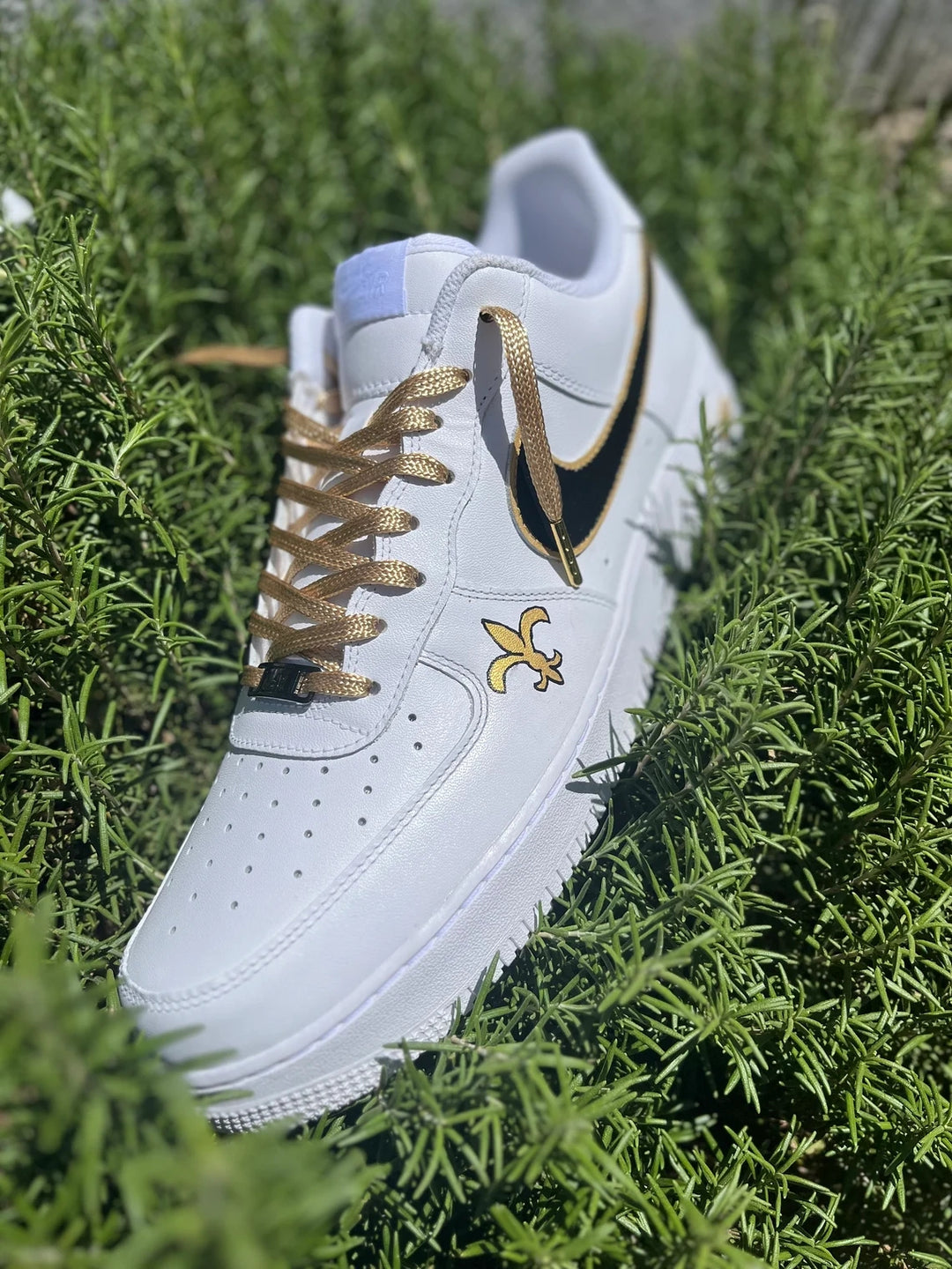 Custom Air Force 1 White With Black And Gold Accents