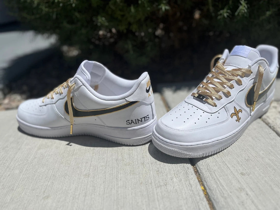 Custom Air Force 1 White With Black And Gold Accents