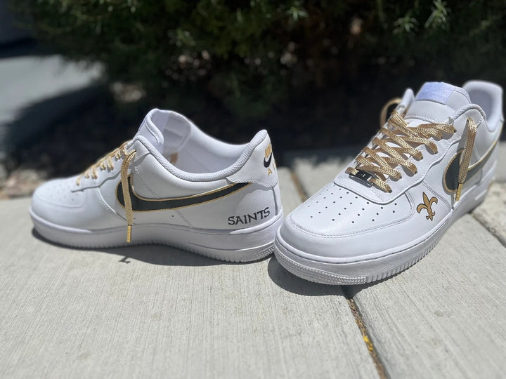 Custom Air Force 1 White With Black And Gold Accents