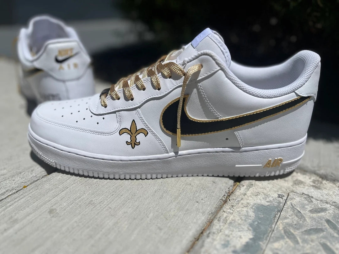 Custom Air Force 1 White With Black And Gold Accents