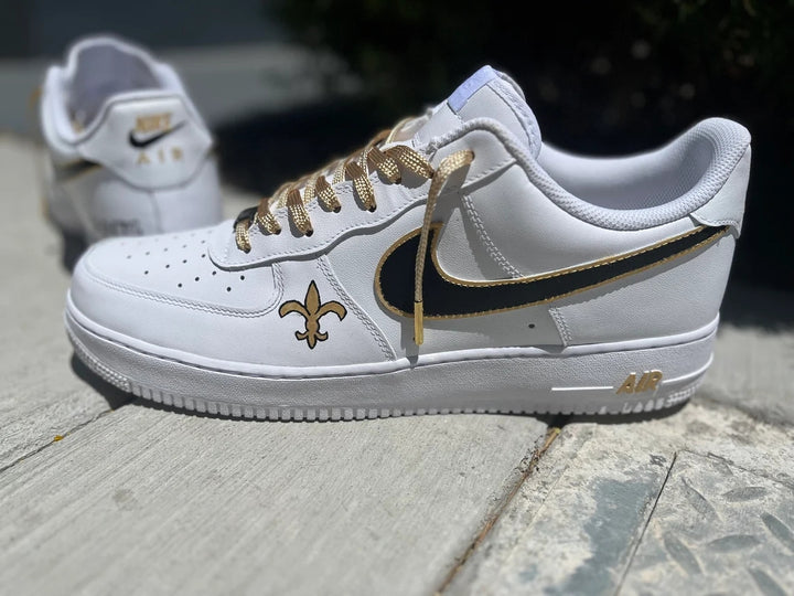 Custom Air Force 1 White With Black And Gold Accents