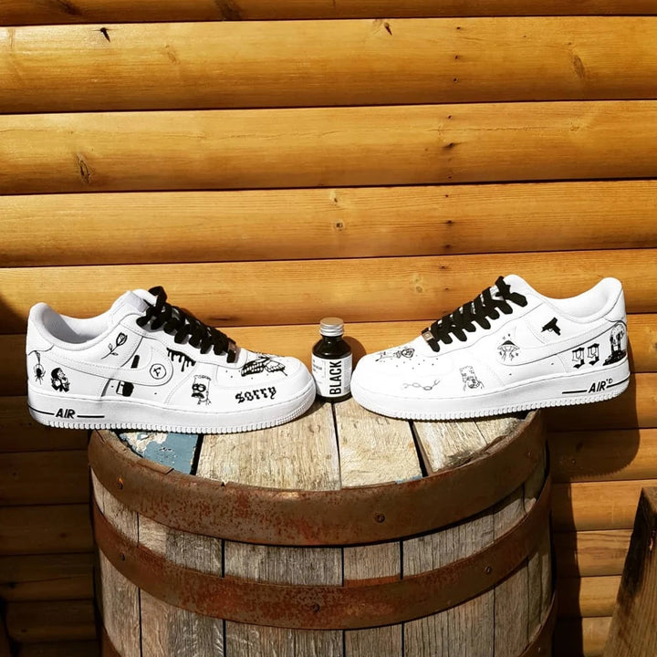 Custom Air Force 1 White With Black Butterfly And Graffiti Patterns