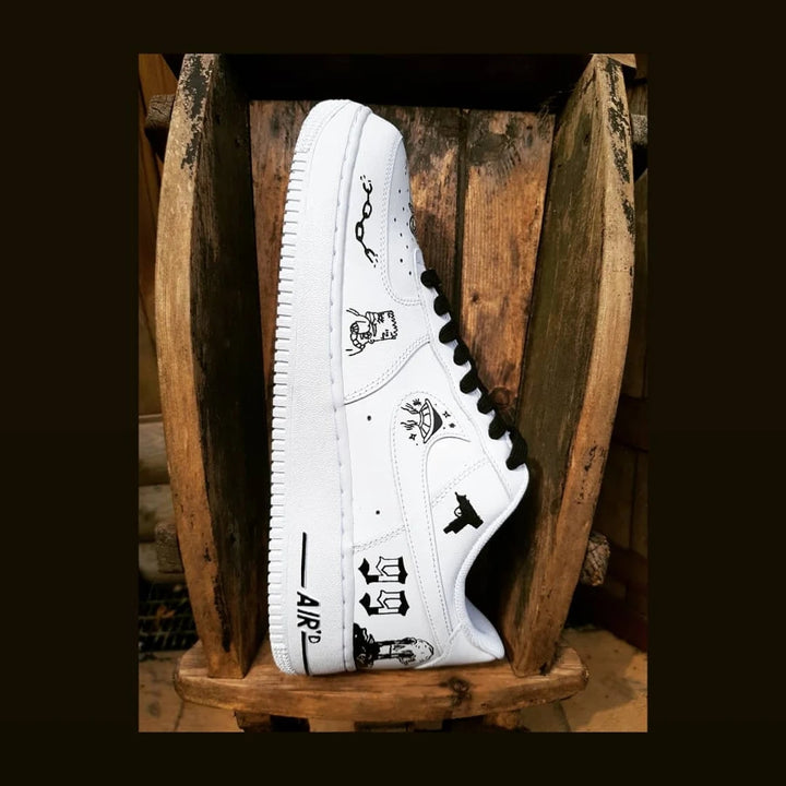 Custom Air Force 1 White With Black Butterfly And Graffiti Patterns