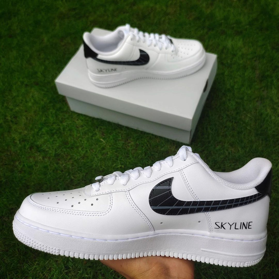Custom Air Force 1 White With Black Grid Pattern
