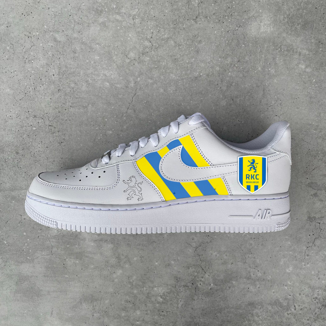 Custom Air Force 1 White With Blue And Yellow Stripes And RKC Logo