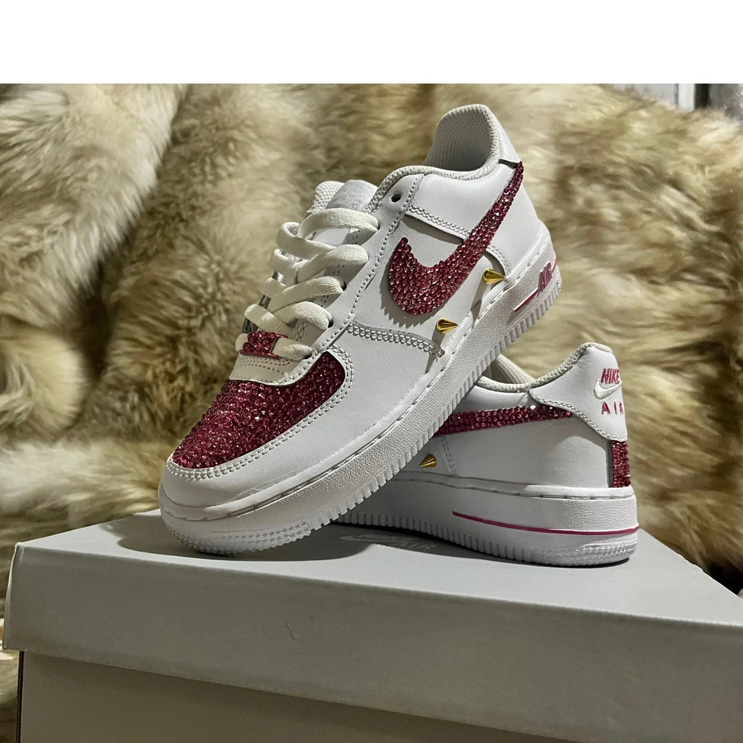 Custom Air Force 1 White With Burgundy Rhinestones