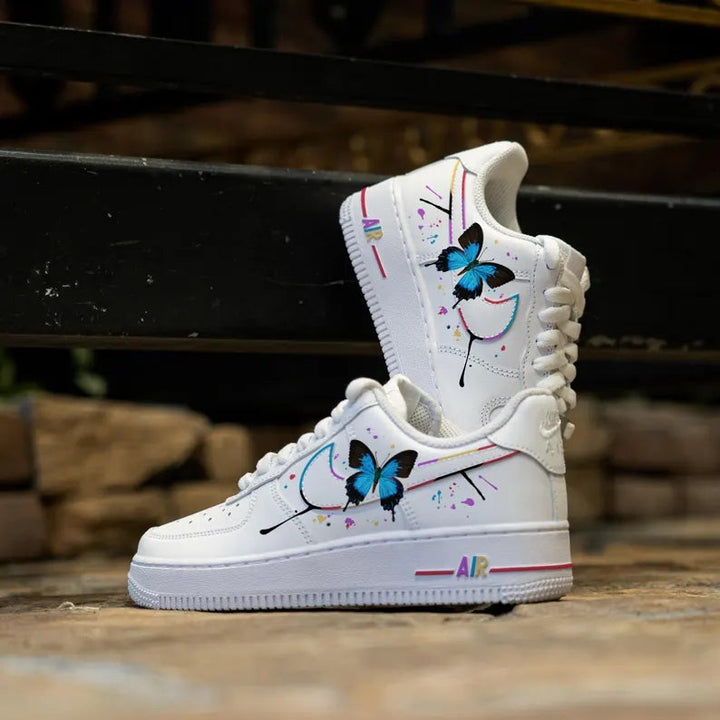 Custom Air Force 1 White with Butterfly and Paint - Splatter Design