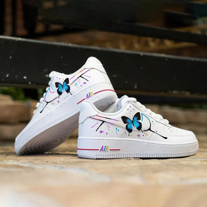 Custom Air Force 1 White with Butterfly and Paint - Splatter Design