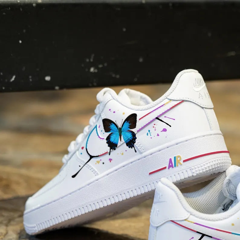 Custom Air Force 1 White with Butterfly and Paint - Splatter Design