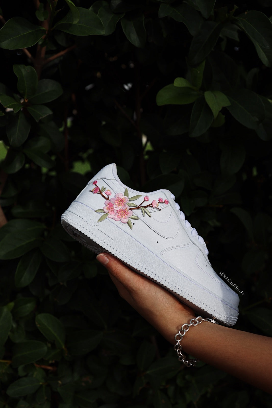 Custom Air Force 1 White With Cherry Blossom Embroidery